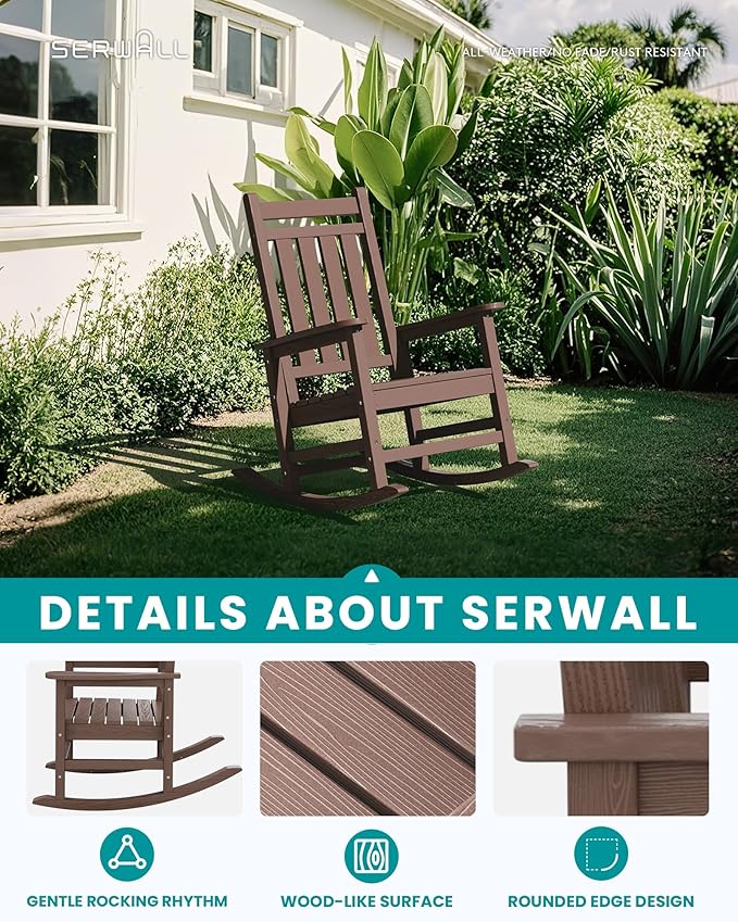 SERWALL Oversized Outdoor Rocking Chair Set of 2, HDPE Rocker - Image 3