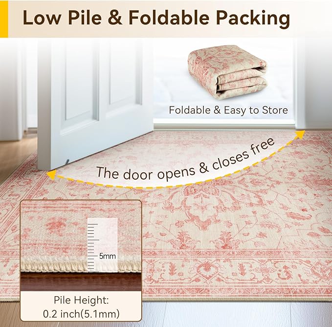 RELEANY Area Rugs 6'x9' Washable Non-Slip, Floral Vintage Distress Print - Image 3