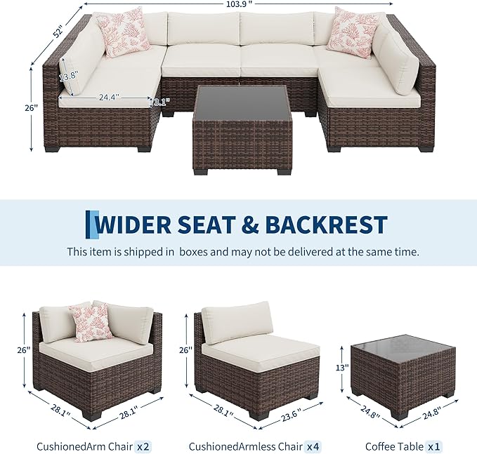 GarveeHome 7-Piece Modular Outdoor Patio Set, Sectional Rattan Wicker Sofa - Image 2
