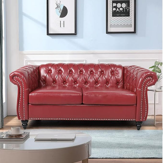 LEVNARY Leather Sofa, Chesterfield Tufted Upholstered 2 Seater Couch, Modern by LEVNARY