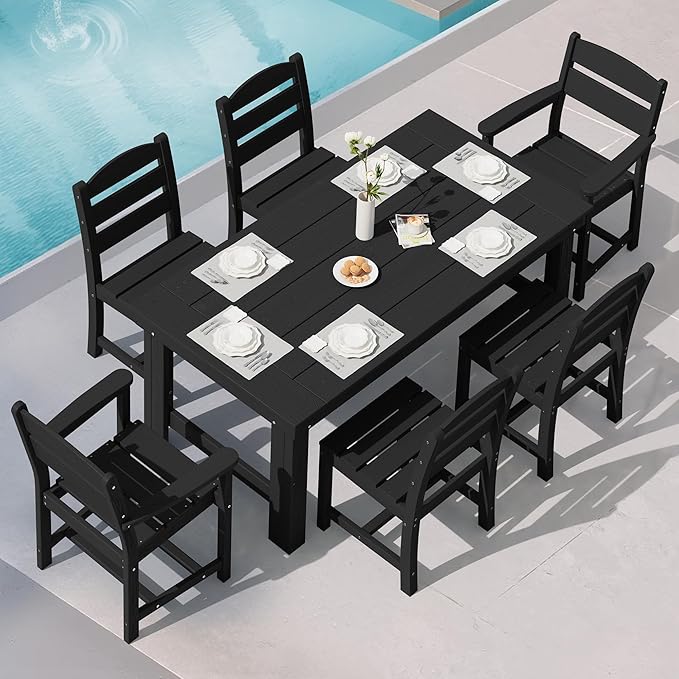 SERWALL Outdoor Dining Table Set, 67‘’ HDPE Patio Dining Set by SERWALL