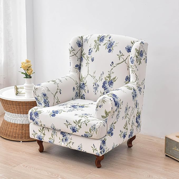 HAOYONG Wing Chair Slipcovers Elastic Printed Wingback Chair Covers 2 Pieces - Image 2