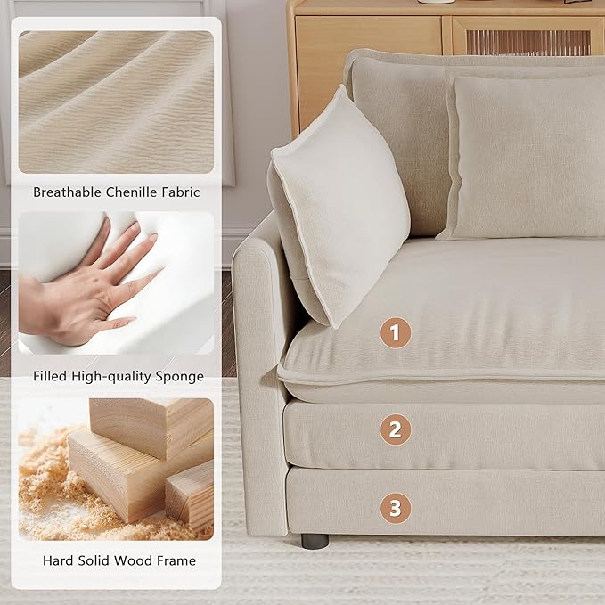 mikibama Luxury Oversized 3 Piece Sofa Set, 2 Pieces of 2 Seater and 1 Piece of - Image 4