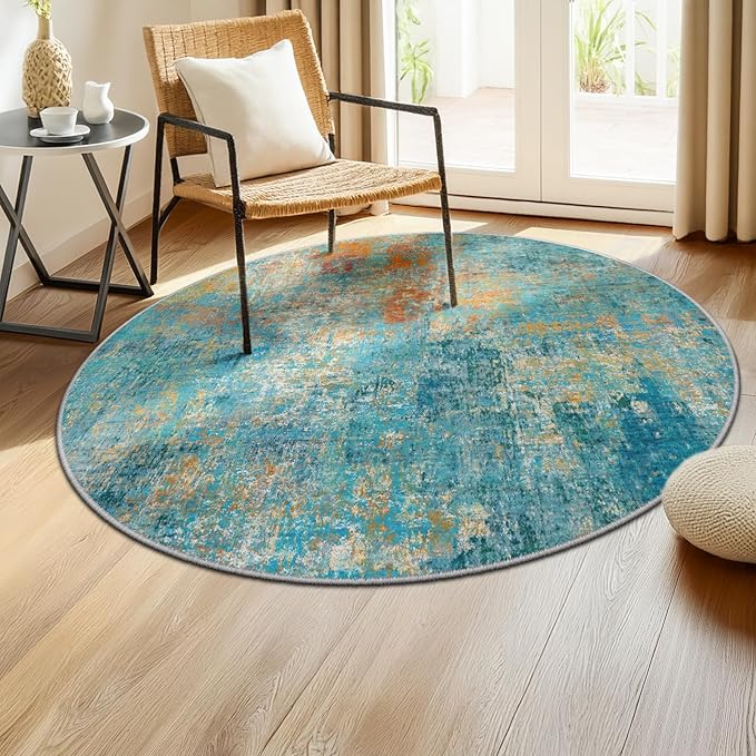 RELEANY Washable Area Rugs 4ft Non-Slip Modern Abstract Soft - Image 3