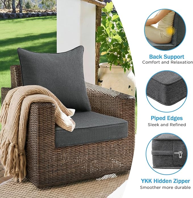 Outdoor Deep Seat & Back Cushion Set, 24 x 24 Inch Water Repellent and Fade - Image 5