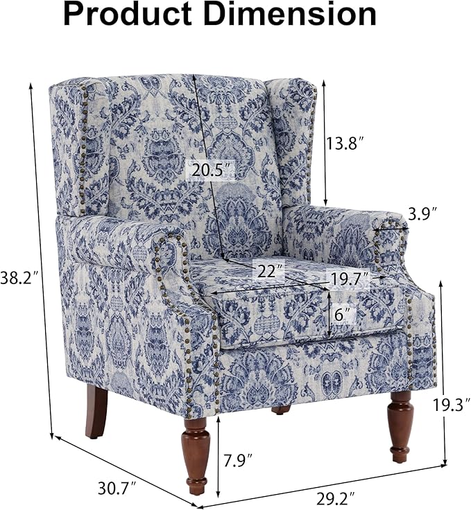 Pia Ricco Set of 2 Floral Accent Chairs, High Back Upholstered Armchairs - Image 2