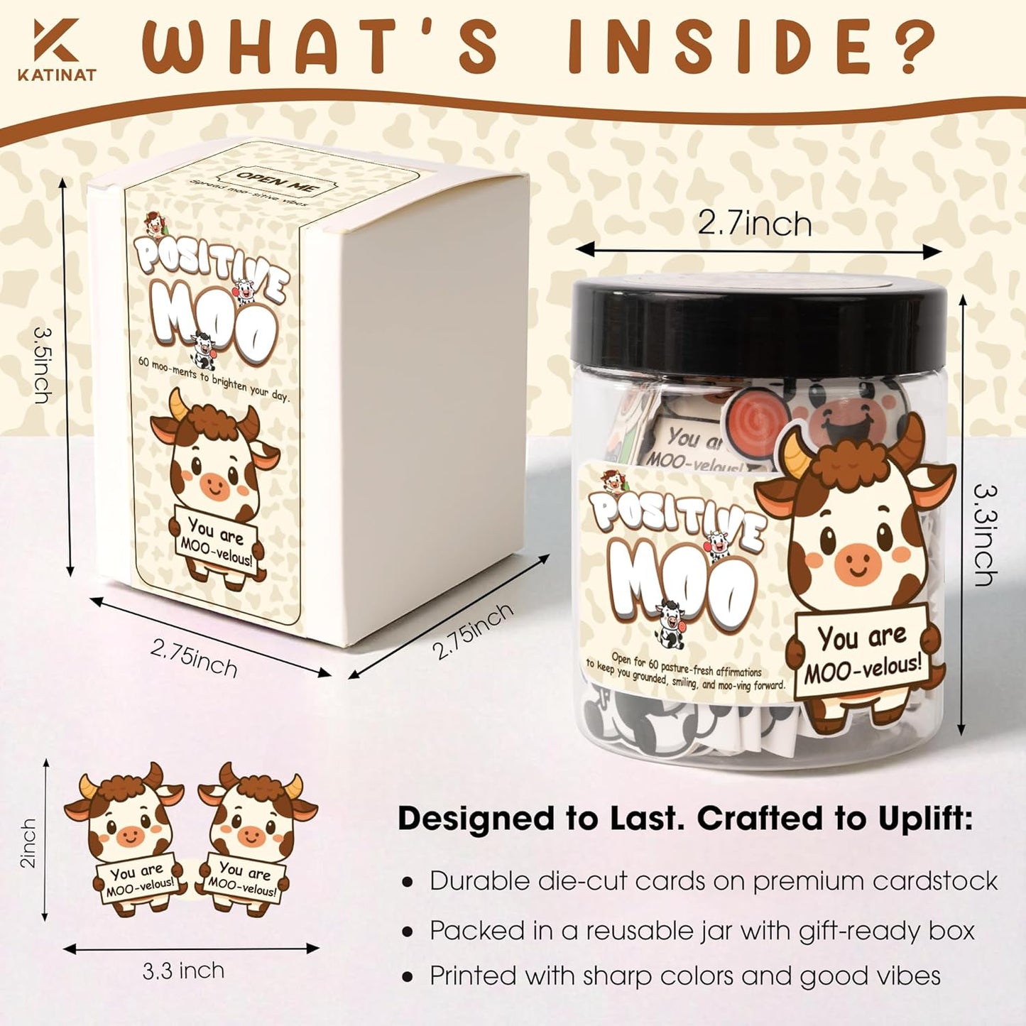 60 Positive Cow Gifts For Women Cow Lovers - Daily Affirmation Cards For Men Coworkers, Cute Friend Birthday Gifts For Women Teacher, Trendy Stuff Teenage Girl Gift For Christmas, Easter