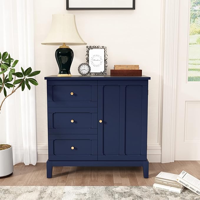 HLR Accent Cabinet with 3 Drawers and Door, Wooden Storage Cabinet with Shelves - Image 3