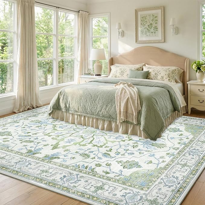 RELEANY Area Rugs 8'x10' Washable Non-Slip, Floral Vintage Distress Print - Image 2