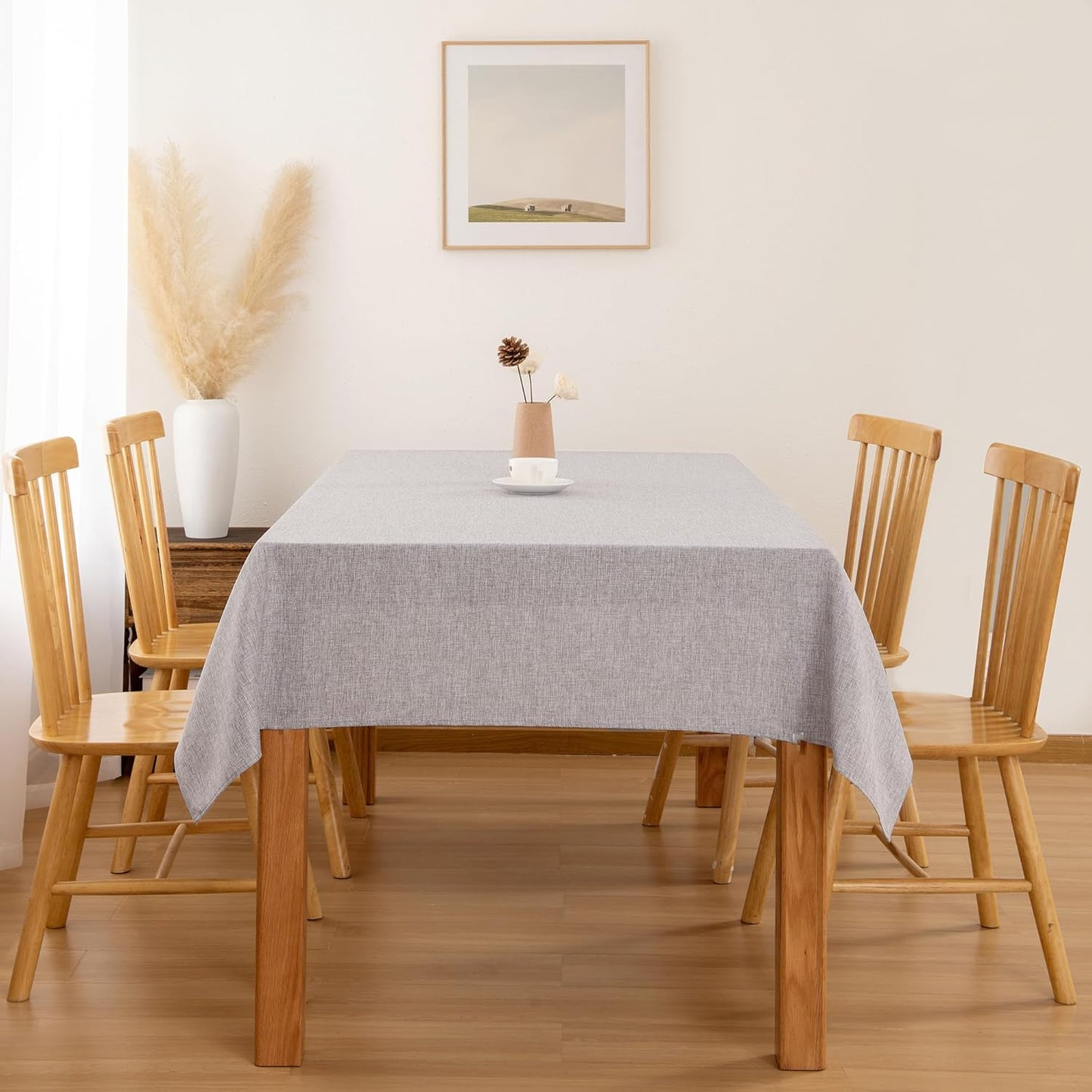 Hiasan 2 Pack Faux Linen Rectangle Tablecloth - Wrinkle and Stain Resistant Washable Table Cloth for Kitchen Dining Room Holiday Table Cover for Party Dinner, Stone, 60 x 102 Inch