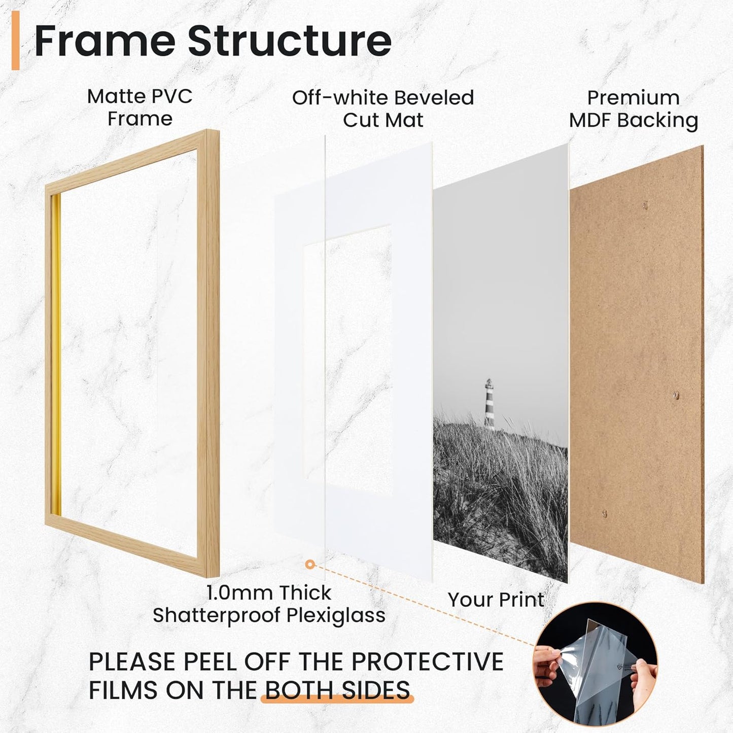 11x14 inch Picture Frame, 11x14 Photo Frames with 8x10 Removable Mat - High Definition Plexiglass - Vertical and Horizontal Display - Wall Hanging Frame - Oak Color, 12 Pack
