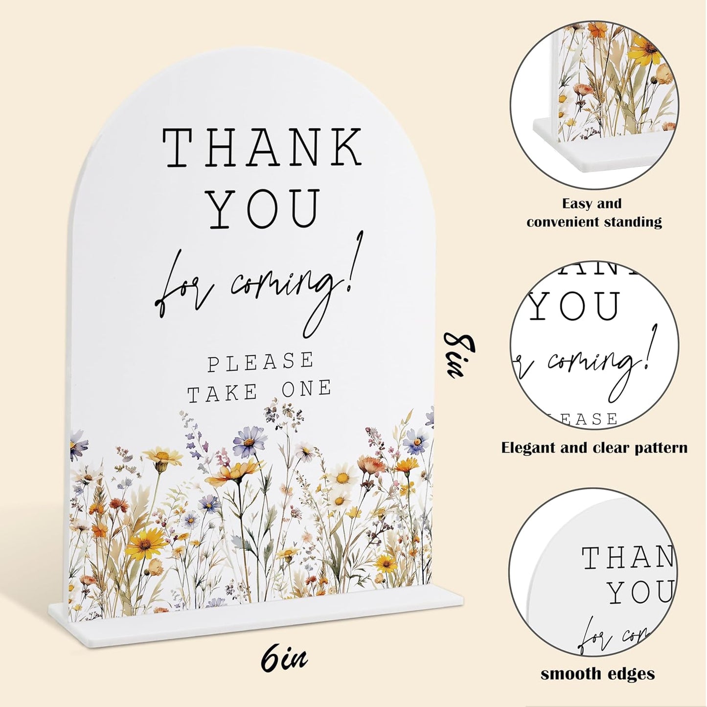 Wedding Signs for Ceremony and Reception, Boho Floral Acrylic Thank You for Coming Sign, Wedding Signage with Stand, Bridal Shower Table Centerpieces, Thank You Party Favors for Engagement Party, 26