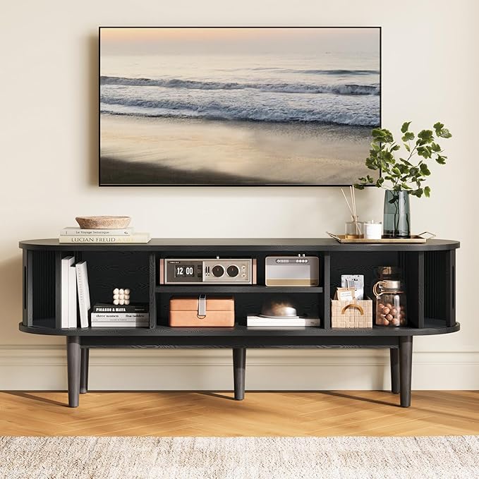 LINSY HOME 58" Fluted TV Stand for TVs up to 65 Inch, Mid Century Modern - Image 4
