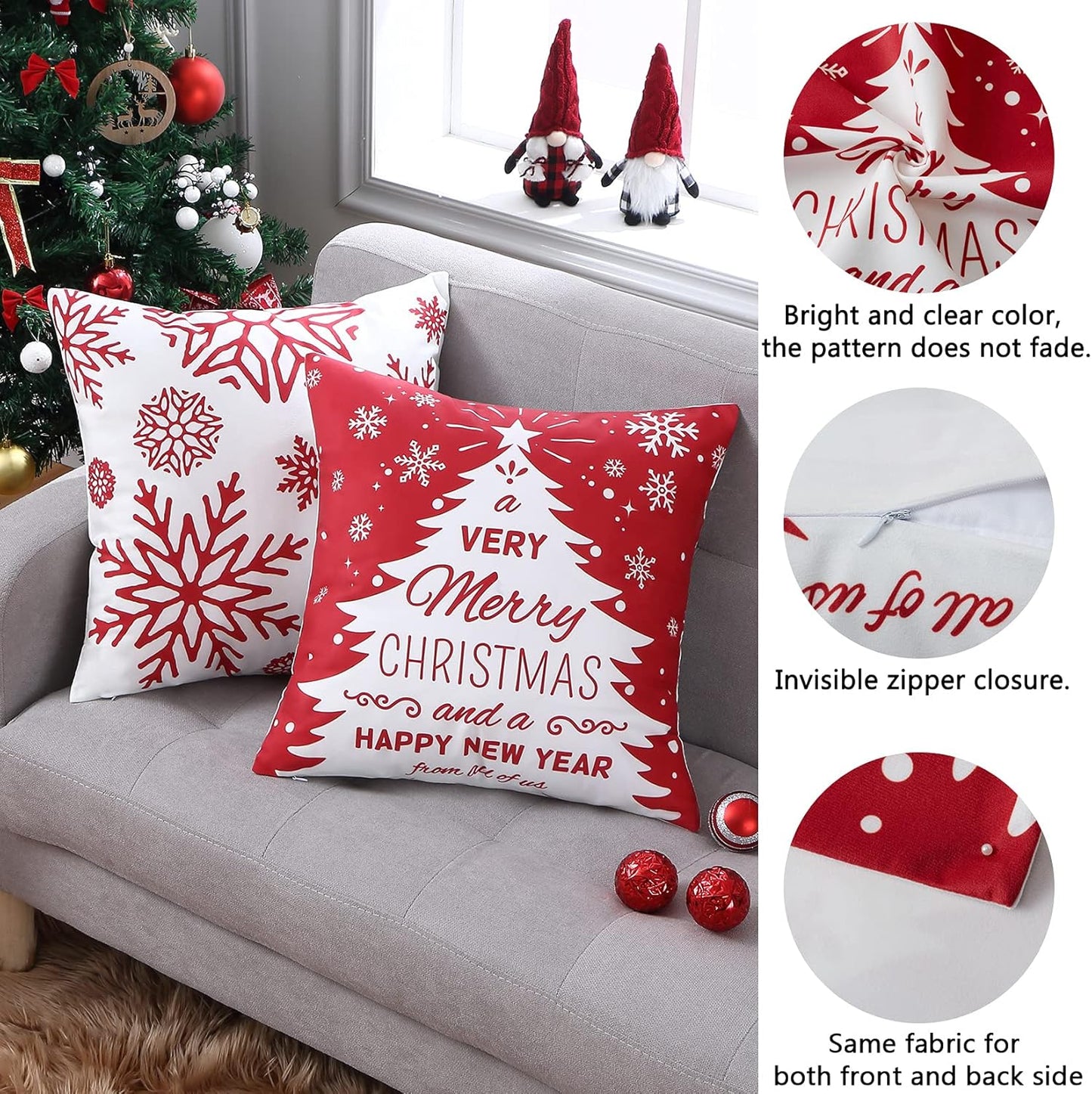 NANAN Christmas Pillow Covers 18x18 Inch Set of 4 Decorative Farmhouse Throw Pillow Covers Holiday Rustic Pillow Cases for Sofa Couch Home Decor Christmas Decorations Xmas Cushion Covers