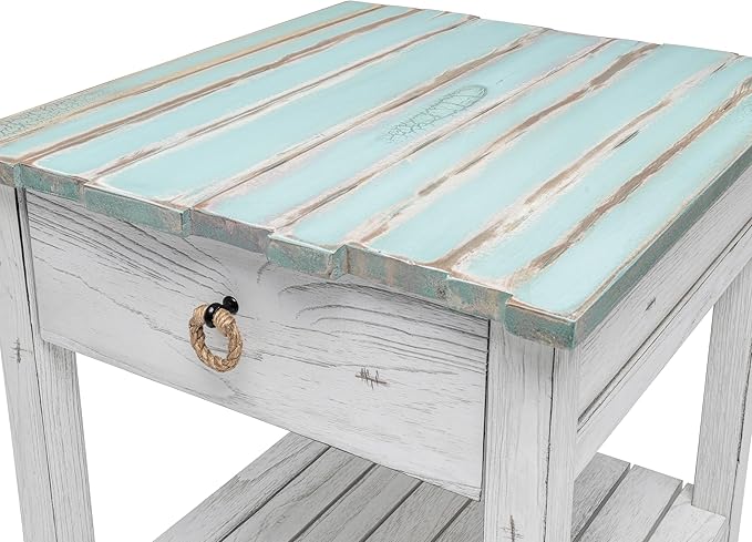Sea Winds Trading Picket Fence End Table Distressed Bleu White Finish - Image 7