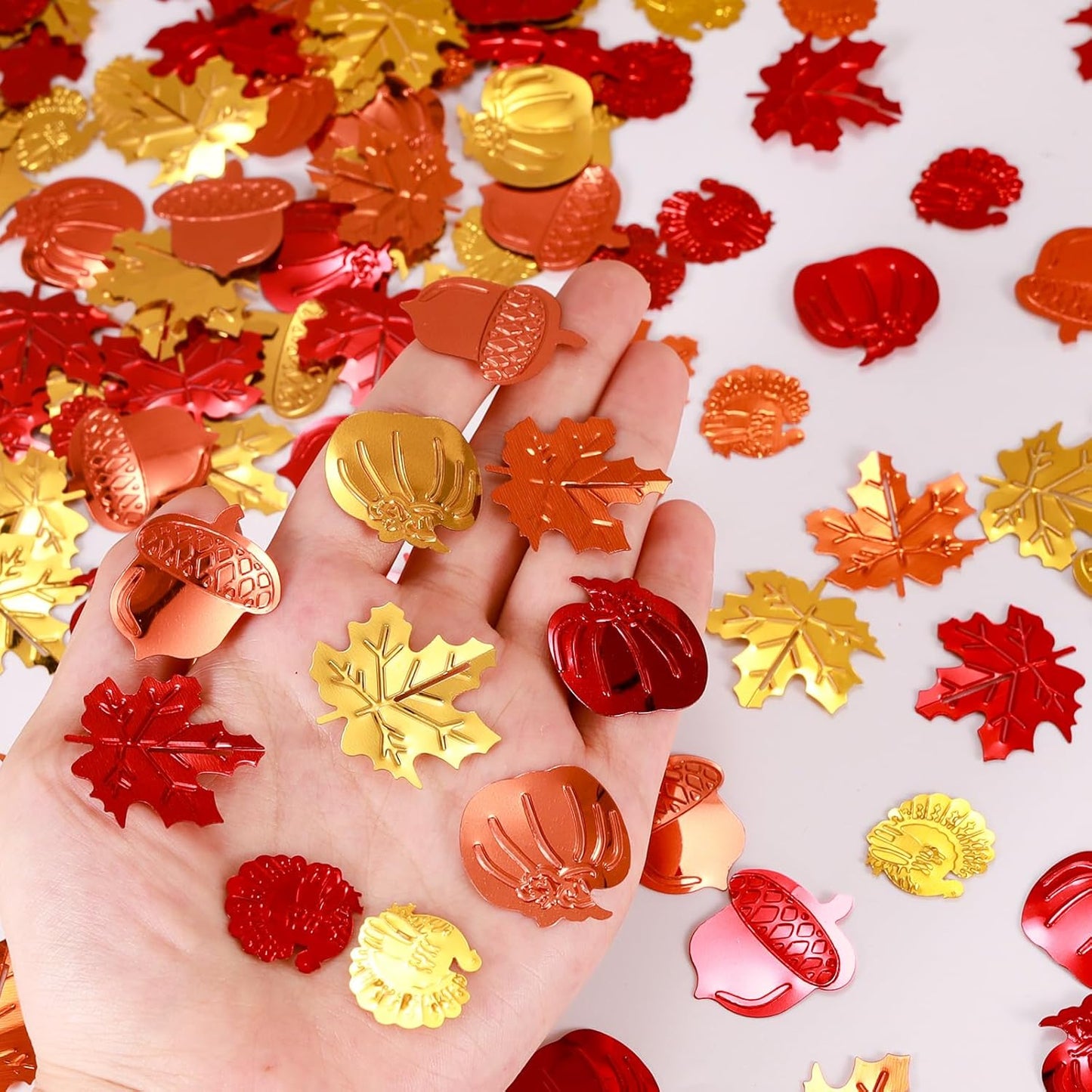 200 Pieces Fall Confetti, Thanksgiving Maple Leaves, Turkey, Pumpkin, Acorn Sprinkles Foil Metallic Table Scatter Confetti for Fall Party