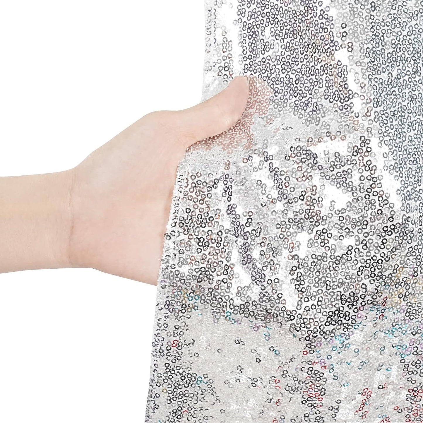 Poise3EHome 10Ft x 10Ft Silver Sequin Backdrop Curtain, Glitter Thick Satin Background Drapes, Sparkly Opaque Photography Curtain, Sequence Xmas Thanksgiving Backdrop for Wedding Party Decor