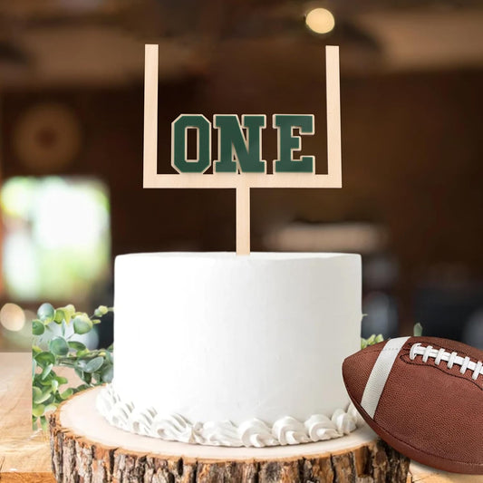 Wood And Acrylic Football One Cake Topper - Football First/1st Birthday Decorations,First Year Down Party Decorations,Rookie Of The Year Cake Decor (football-1)