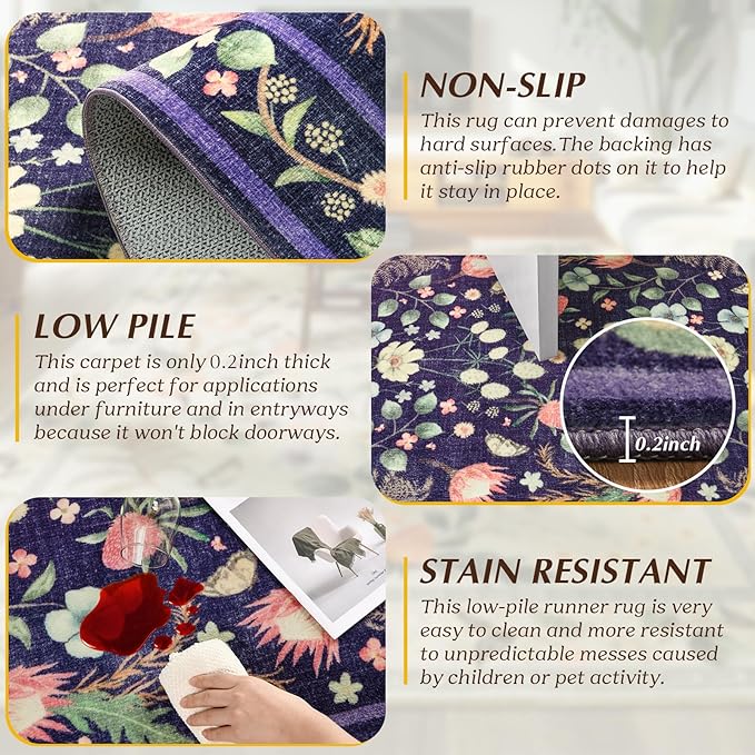 Purple Area Rugs for Living Room, Non-Slip 4x6 Vintage Rug for Bedroom - Image 3