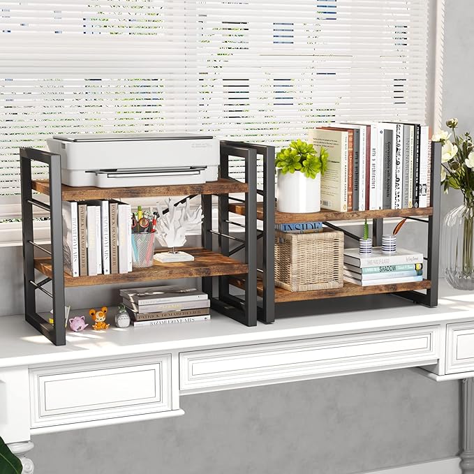 Homeiju Bookshelf, Dorm Desk Hutch, Desk Shelf Organizer, 4 Tier Stackable - Image 2