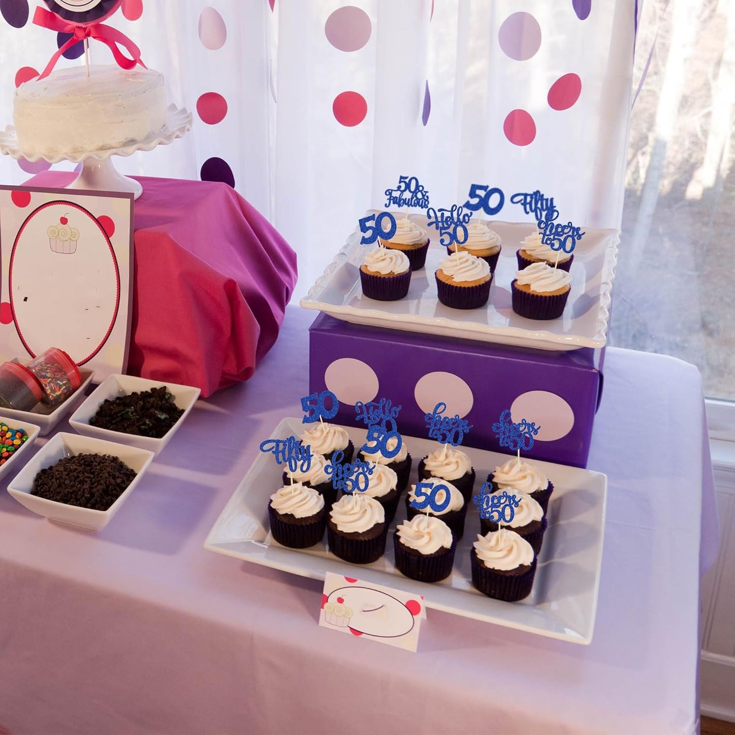 30Pcs Happy 50th Birthday Cupcake Toppers Deep Blue Glitter Fifty Cheers to 50 Years Old Birthday Cupcake Picks for 50th Birthday Anniversary Party Cake Decorations Supplies