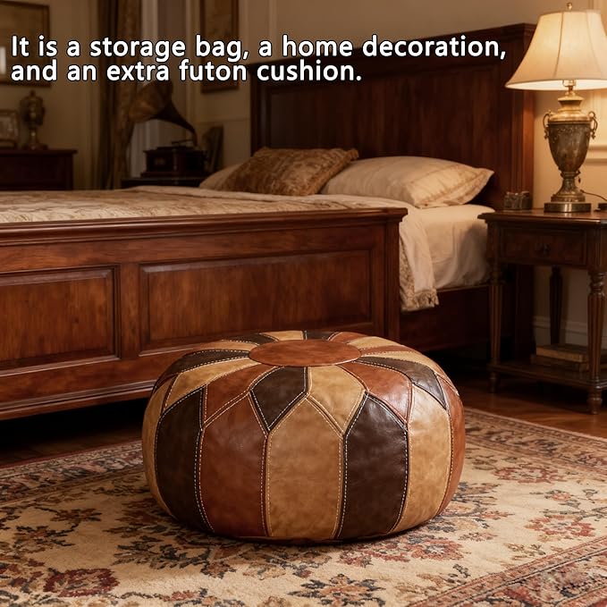 Thgonwid Unstuffed Moroccan Faux Leather Pouf Ottoman - Image 5