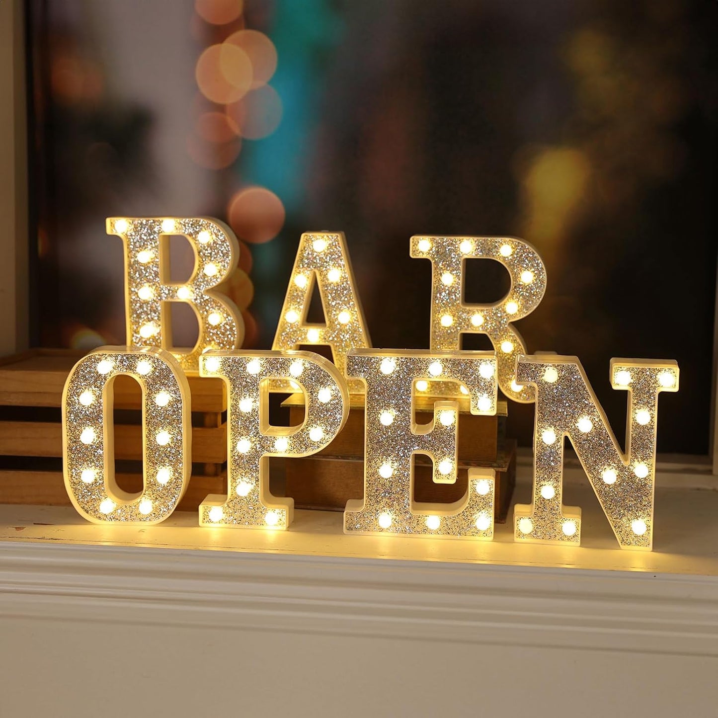 Marquee Light Letters for Table Decorations, Glitter Light Up Signs for Prom, Events, or Engagement Party Decor, Featuring Alphabet & Number Lighted Letters