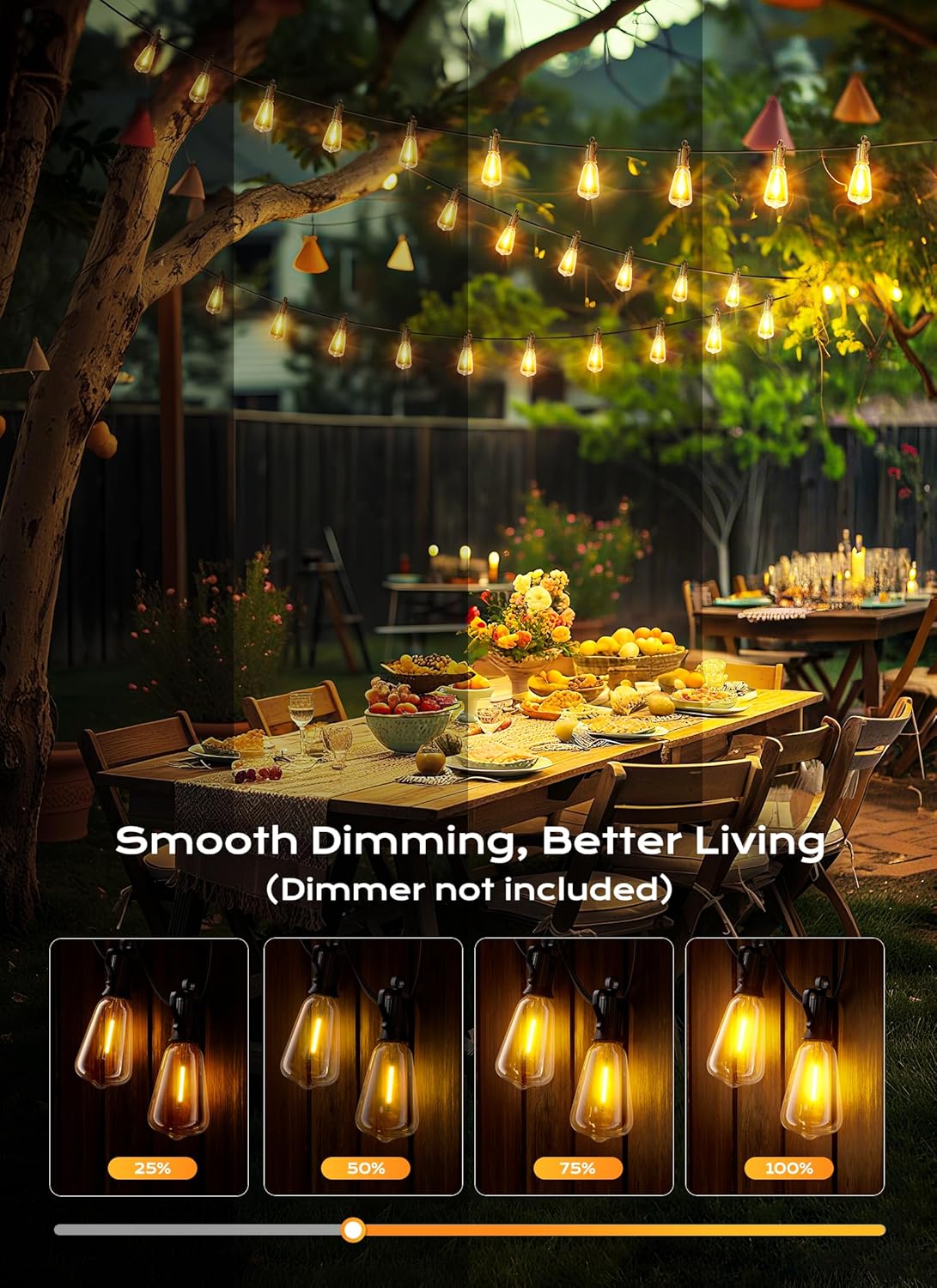 Brightown Outdoor String Lights, 200FT 100+2 LED ST38 LED Patio Lights Shatterproof, Dimmable IP65 Waterproof Connectable Hanging Outdoor Light for Backyard, Porch, Deck, Balcony