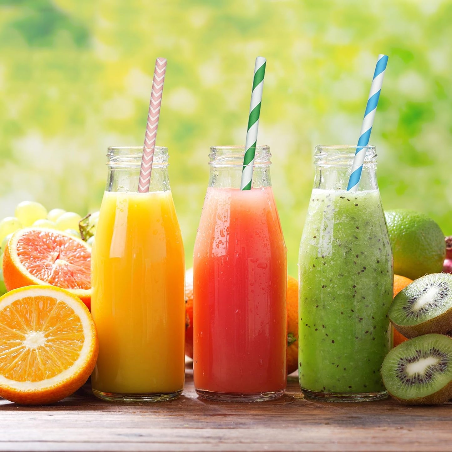 200 Colorful Biodegradable Paper Straws, Stochastic Assorted Striped Straw for Birthdays, Coffee, Cocktail, Lemonade, Milkshake, Weddings, Bridal, Baby Shower, DIY Decorations, Party Supplies