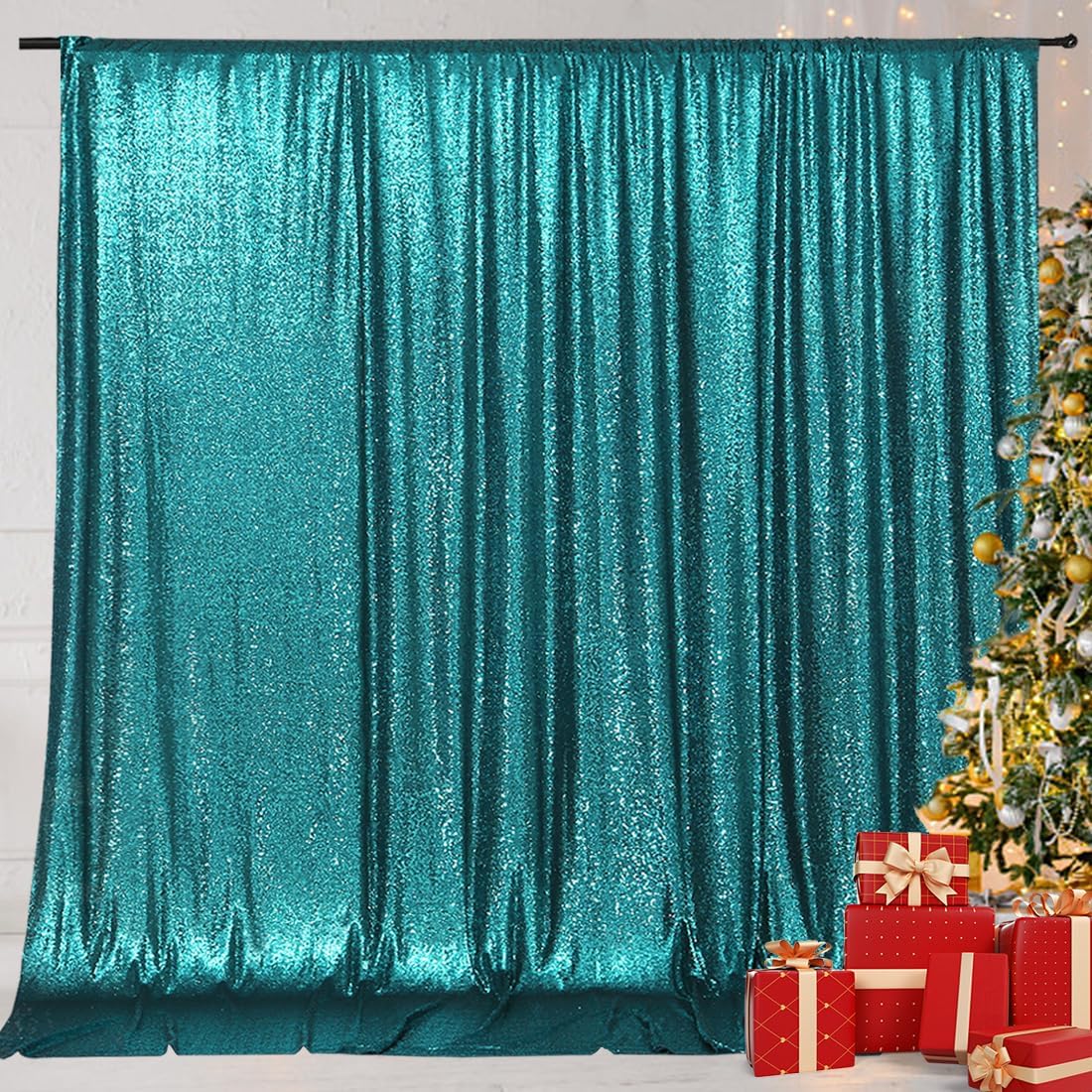 Eternal Beauty Teal Sequin Backdrop, 5x7 Ft Glitter Background Curtains for Shimmer Photography Party Wedding Birthday Back Drop Decor