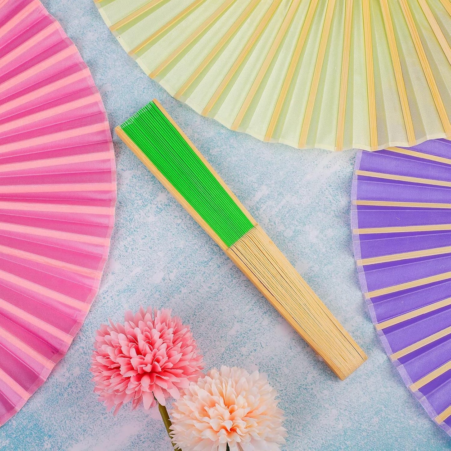 URATOT 36 Pieces Multicolor Folding Fans Silk Bamboo Folding Fans Handheld Fan for Wedding, Party Decoration