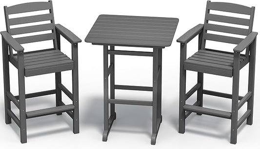SERWALL Balcony Adirondack Chairs and Table 3 Pieces Set, Adirondack Bar Height by SERWALL