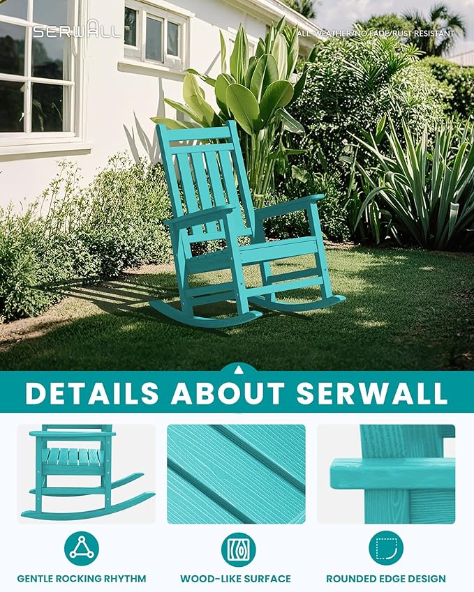 SERWALL Oversized Outdoor Rocking Chair Set of 2, HDPE Rocker - Image 4