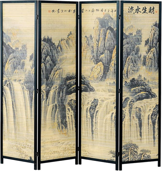 MyGift 4 Panel Folding Room Divider, 6FT Bamboo Privacy Screen by MyGiftHome
