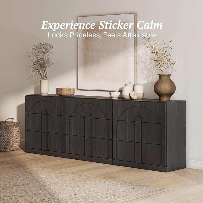 BELLEZE Sideboard Cabinet with 3 Drawers, Large Fluted Sideboard with Storage - Image 4