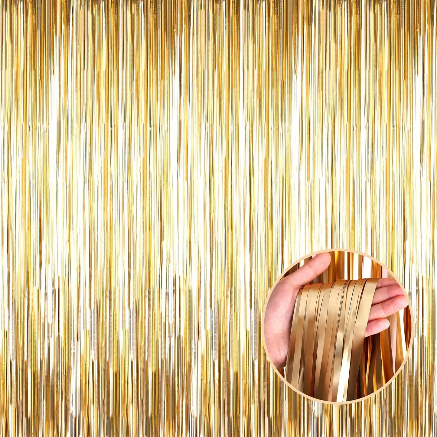 4 Pack Champagne Gold Foil Fringe Curtain Backdrop, 3.28Ft x 8.2Ft Metallic Tinsel Streamer Curtains for Party, Photo Booth Props, Birthday, Graduation Decoration Party Supplies