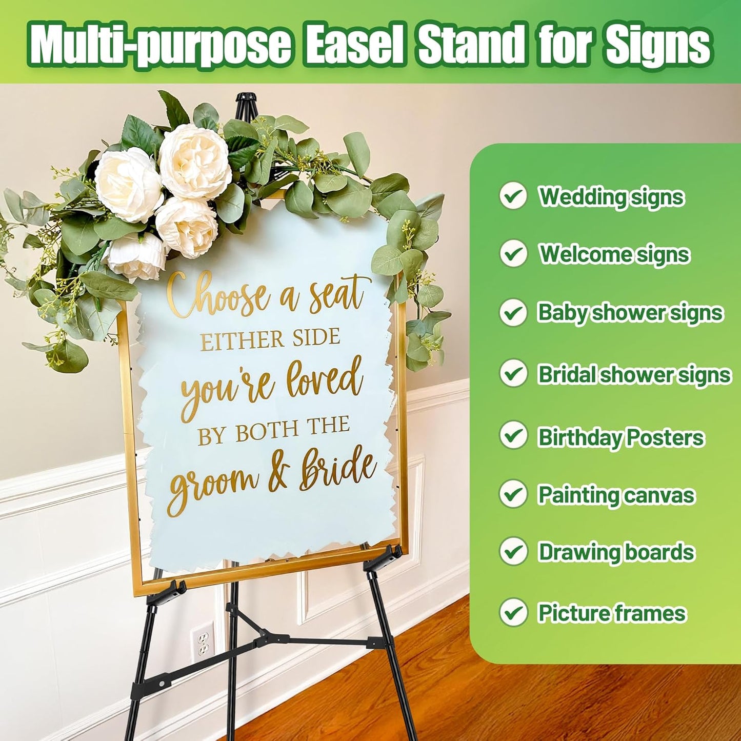 6Pcs Black Easel Stand for Sign - 63" Adjustable Metal Easels for Display Wedding Sign Stand Poster Stand, Lightweight Welcome Sign Easel, Folding Portable Easel Stand with Carrying Bag