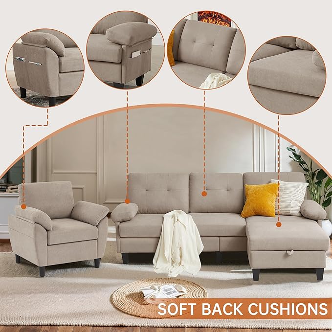 2 Piece Sectional Sofa Set, 3 Seat L Shaped Couches - Image 4