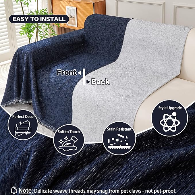 DREAMINGO Chenille Couch Cover Modern Solid Versatile Sofa Covers - Image 3