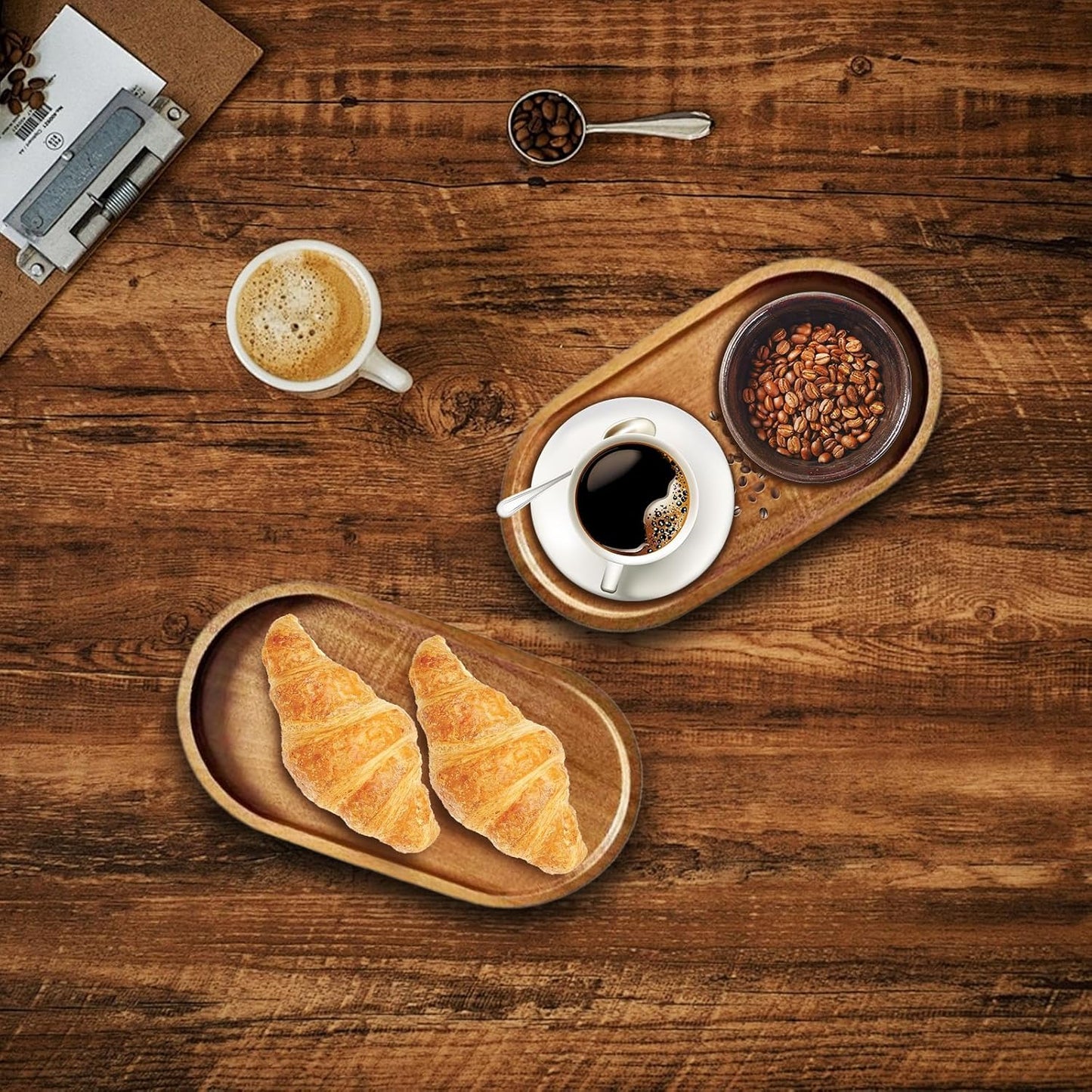 12 Pcs Solid Acacia Wood Serving Trays, 10 Inch Rectangular Wooden Serving Platter Oval Wooden Plates Wood Cheese Plate Acacia Cheese Board for Charcuterie essert Snack Bread Fruit Appetizer