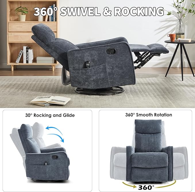 Trustyue Swivel Rocker Recliner Chair, 360° Swivel Recliner - Image 6