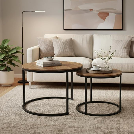 Homy Casa 23.6inch Round Coffee Table Set of 2, Modern Nesting Coffee Tables by HomyCasa