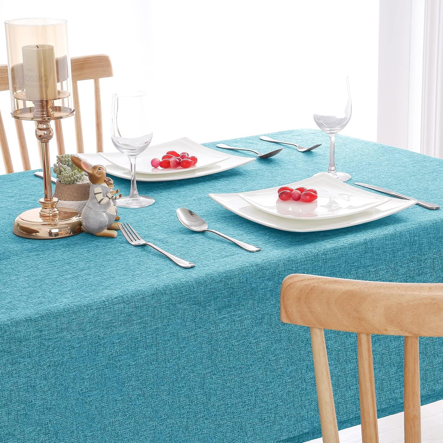 Hiasan 2 Pack Faux Linen Rectangle Tablecloth - Wrinkle and Stain Resistant Washable Table Cloth for Kitchen Dining Room Holiday Table Cover for Party Dinner, Teal, 70 x 140 Inch