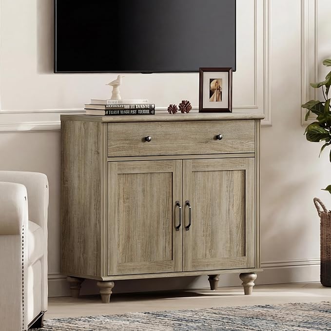 WAMPAT Farmhouse TV Stand for TVs Up to 43 inch, Wood Universal TV Stand - Image 6