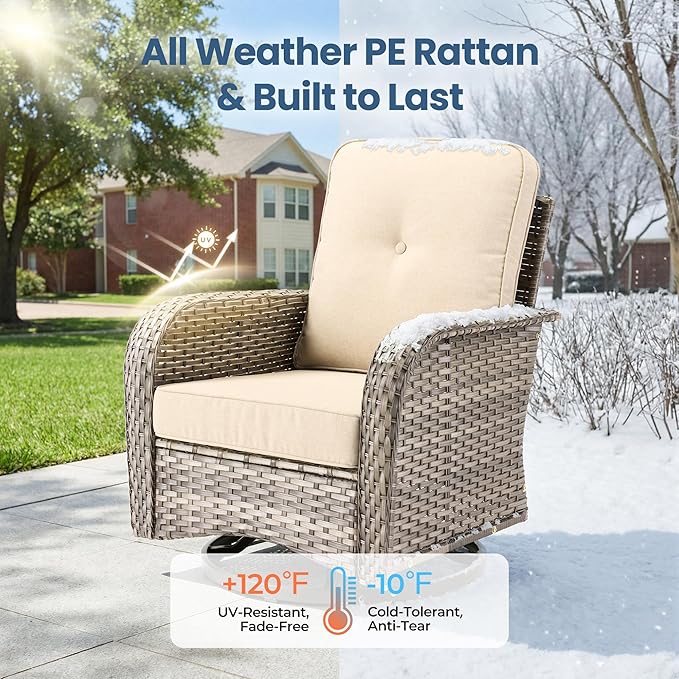 Weaxty 7 Pieces Patio Furniture Set, Wicker Outdoor Swivel Rocking Chairs - Image 8
