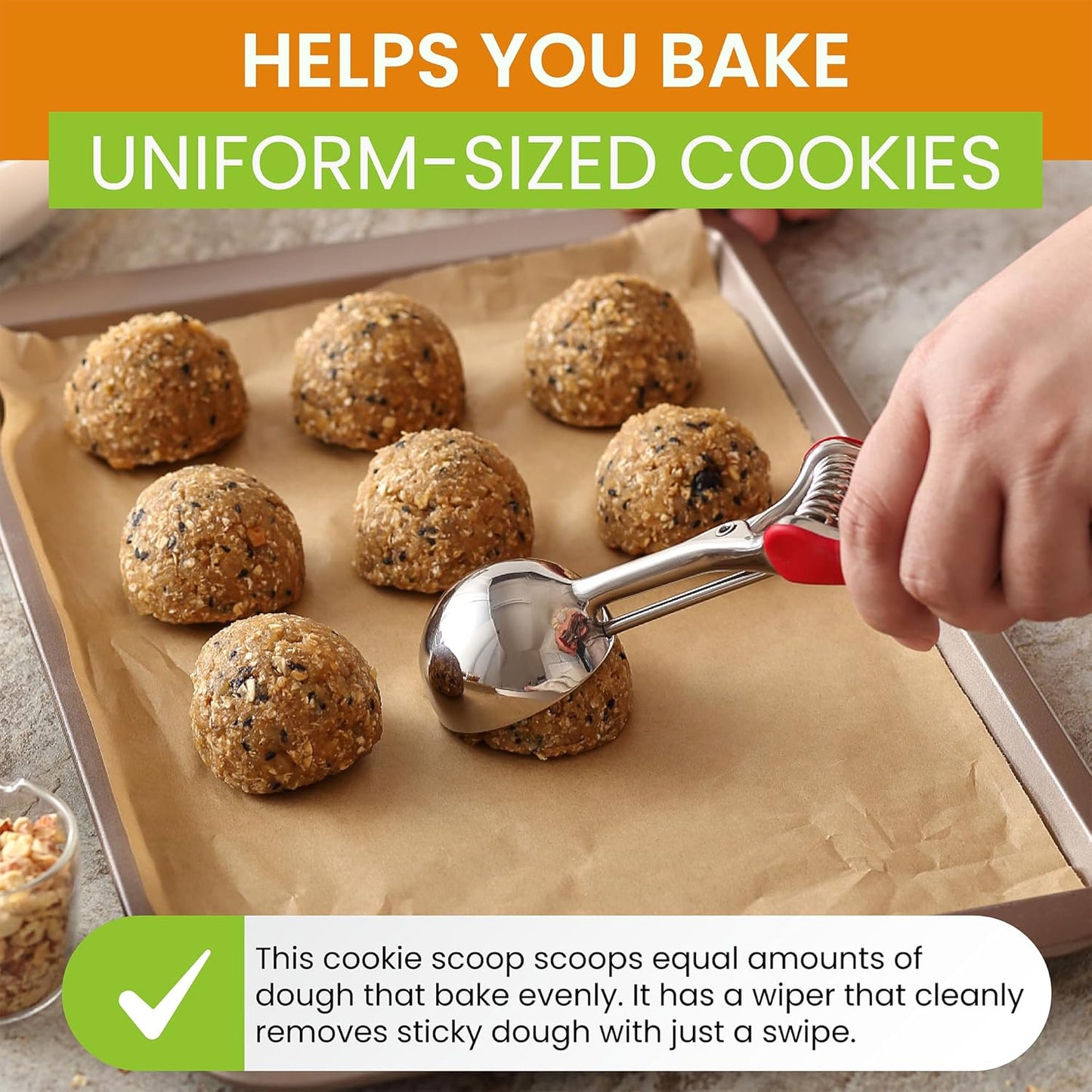 Spring Chef Red Large Stainless Steel Cookie Scoop for Baking - Multifunctional #20 Melon Baller with Trigger Release, 2.93 Tbsp Food Scooper for Ice Cream - Dishwasher Safe Cookie Dough Scoop