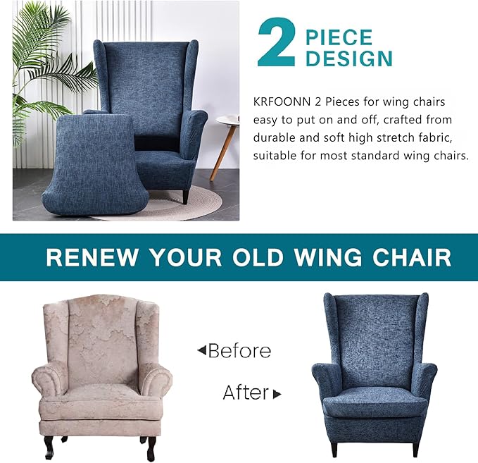 KRFOONN Wingback Chair Covers Slipcovers 2 Piece Stretch Wing Chair Covers - Image 4