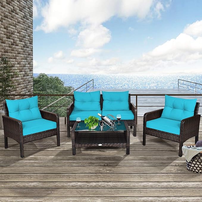 Tangkula 4 Piece Patio Furniture Set, Outdoor Wicker Conversation Set - Image 3