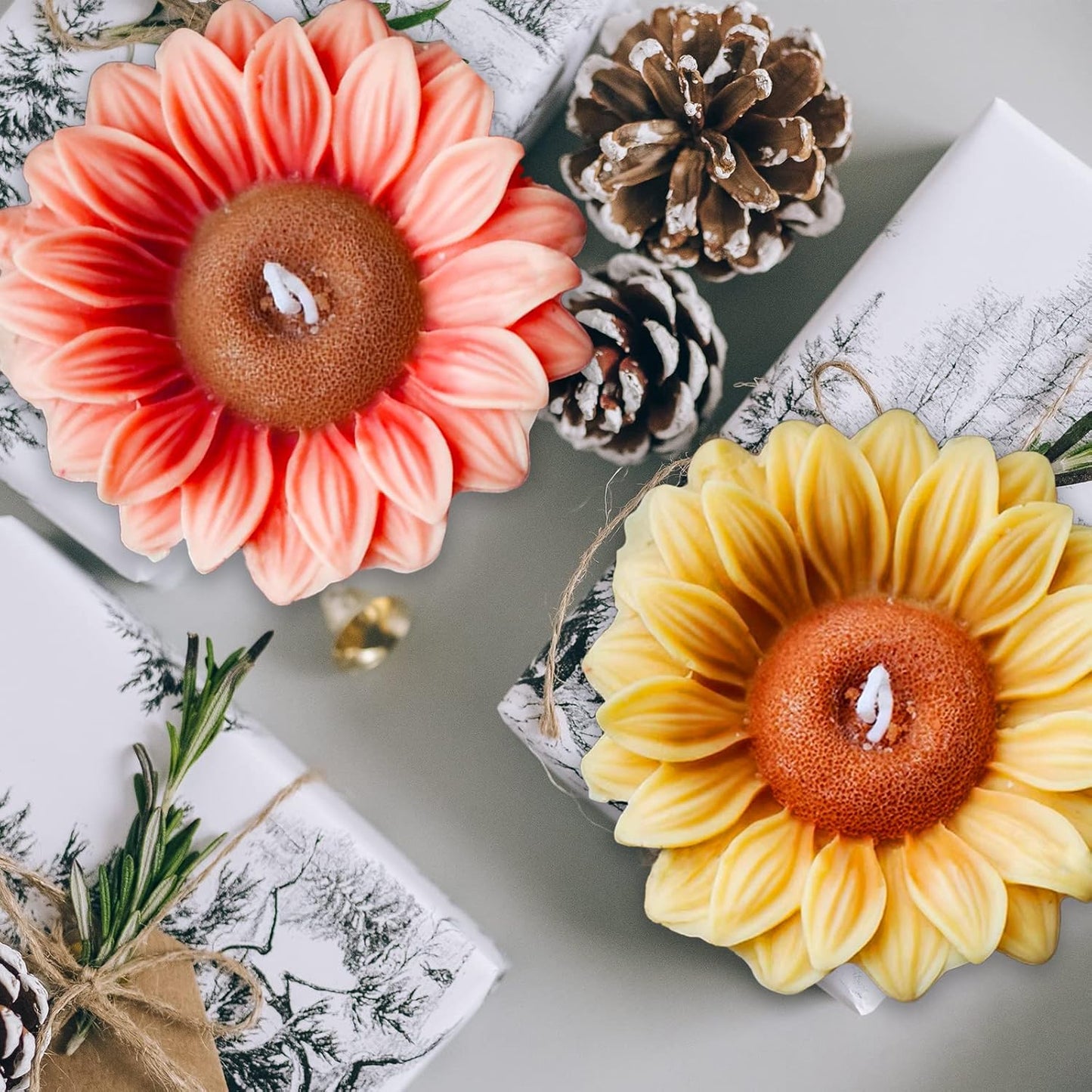 Wehous 2PCS Large Sunflower Silicone Molds, 3D Flower Silicone Molds for Chocolate Fondant Cake Decoration, Flower Soap Wax Candle Polymer Clay Molds for Handmade Art Craft Baking Tool