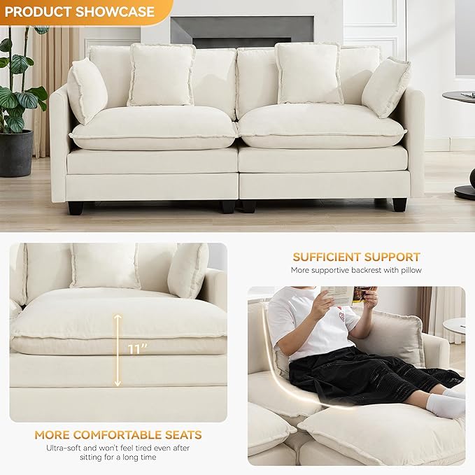 76'' Cloud Deep Seat Loveseat, Upholstered Chenille Modular 2-Seats Sectional - Image 3